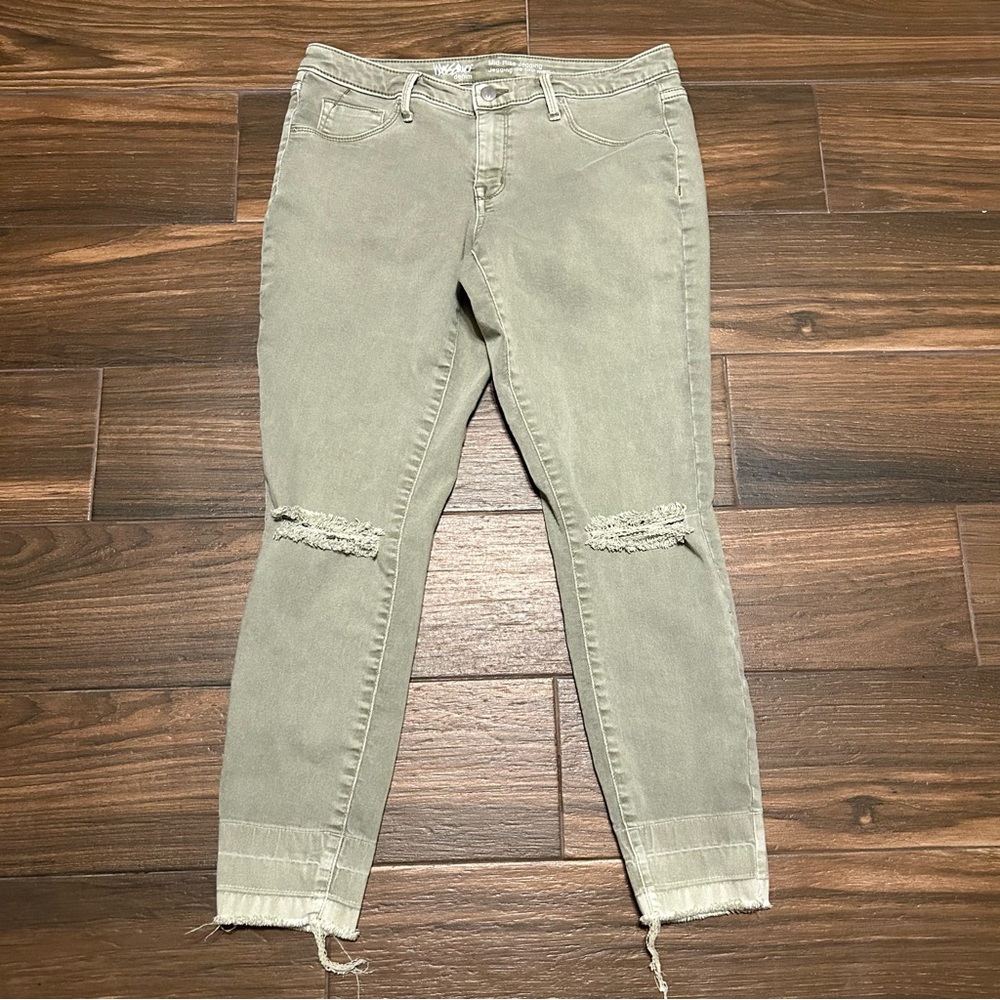 Mossimo Womens Size 8 / 29 R‎ Stretch Distressed Mid Rise Olive Grey Jeggings